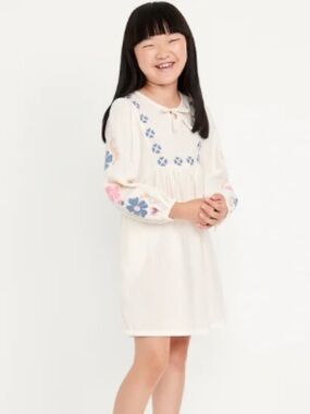 OLD NAVY Girl’s  Long-Sleeve Double-Weave Embroidered Swing Dress | L 10-12 Plus